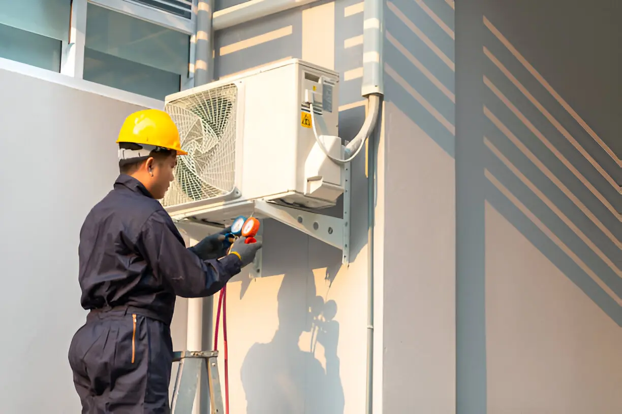 Home 10 Technician inspecting home air conditioning system in Tampa.